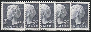 FRIMÆRKER DANMARK | 1979 - AFA 676 - Dronning Margrethe - 90 øre blågrå x 5 stk. - Postfrisk